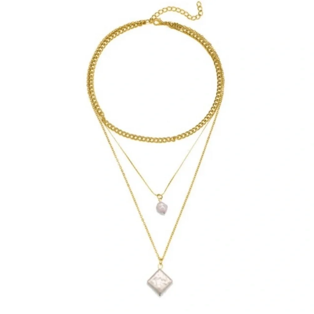 3/$12 NIP Elegant Gold Layered Faux [Pearl Like] Stone Necklace Set - Picture 3 of 5